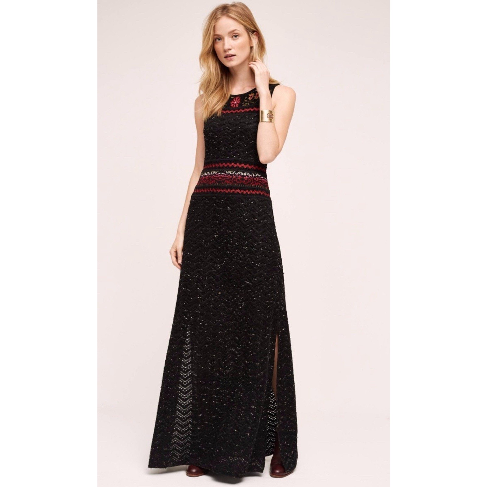 Anthropologie Cecilia Prado Sweater Dress Maxi Rowan Black Knit Boho Size Xsp